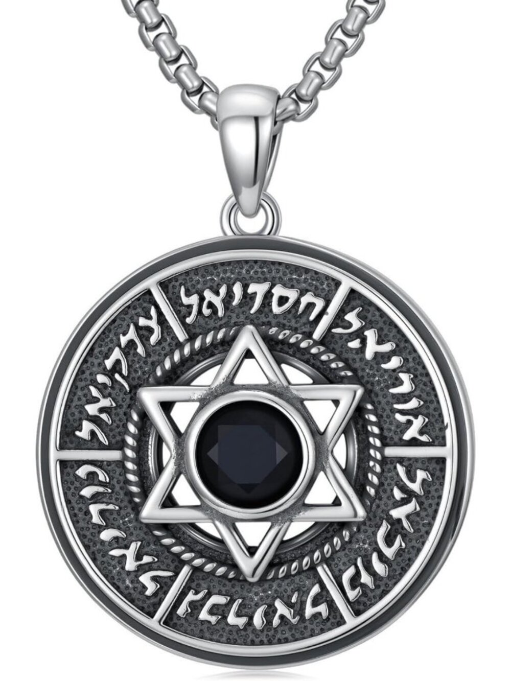 Sterling Silver Star of David Necklace with Angel Names, Hexagonal Pendant, 22